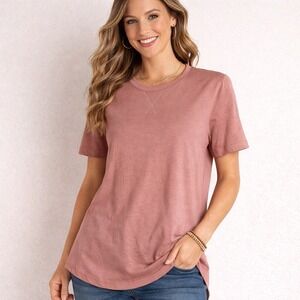 RUEGOU Dusty Rose Cotton Crew Neck Short Sleeve Tunic Top XL